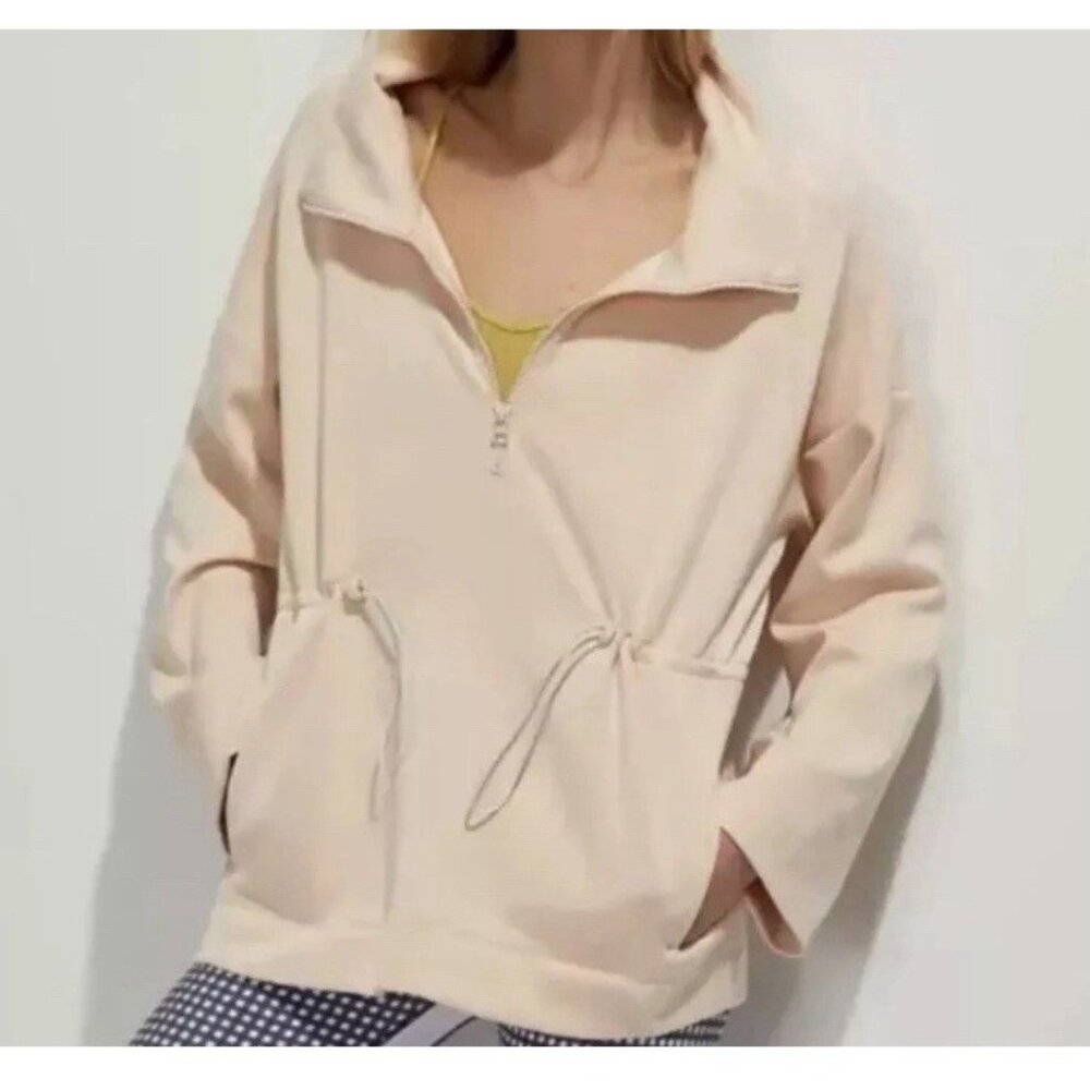 Anthropologie Monday Pullover Womens XS Quarter Zip Cinch Waist Pink Sweater